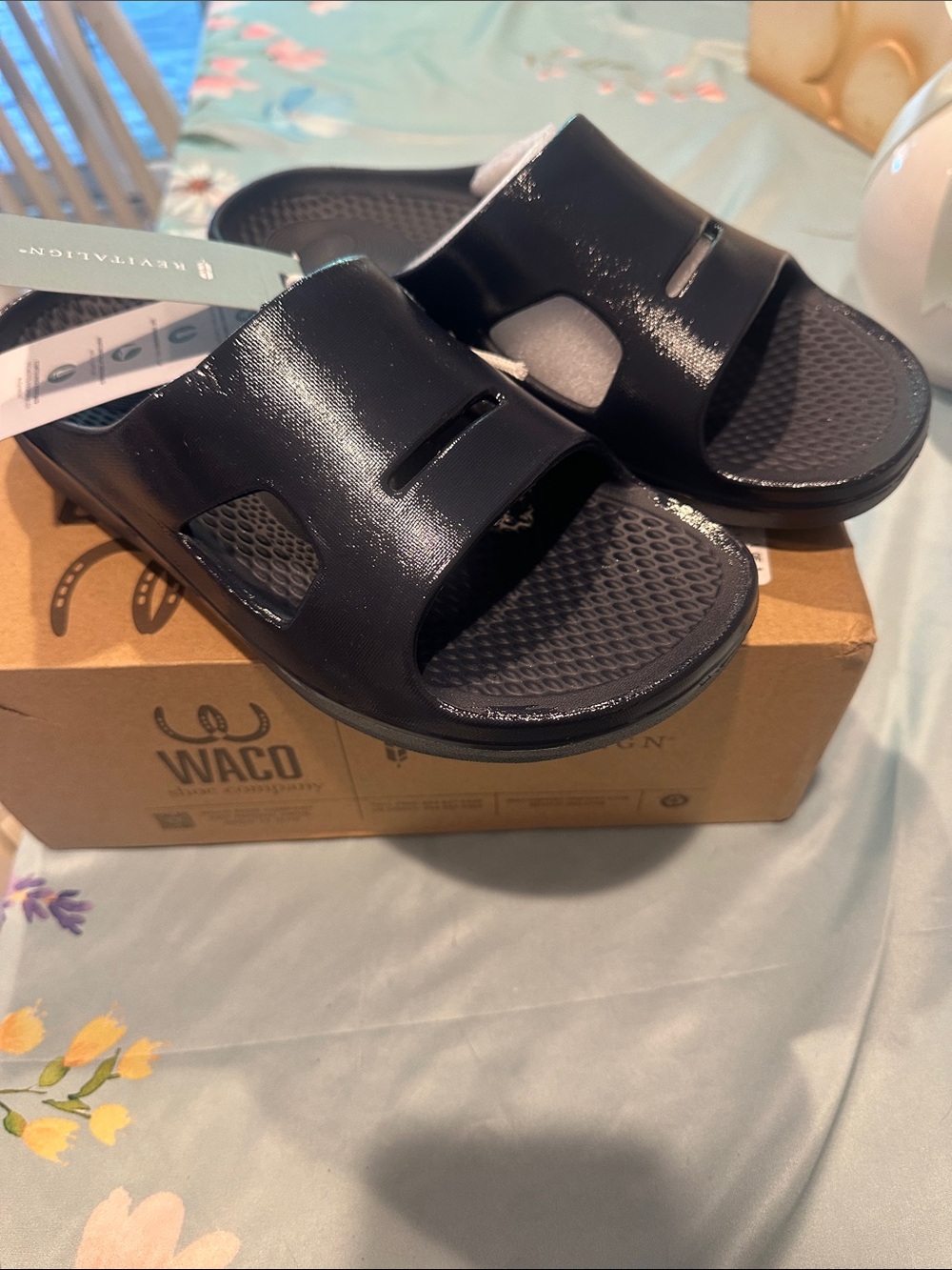 WACO Black Slip-On Slide Sandals